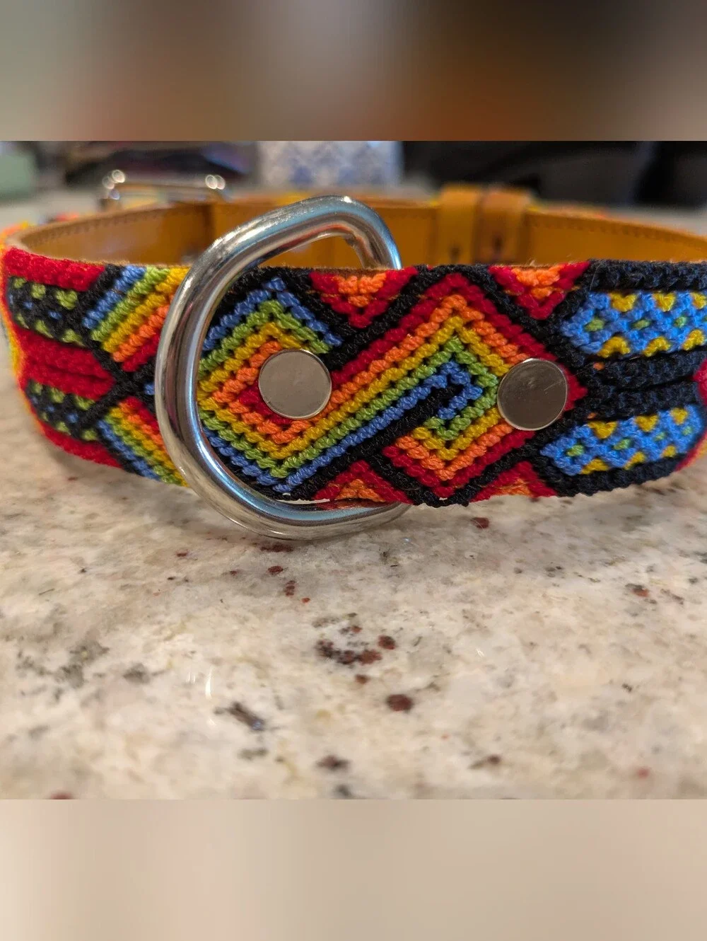 Handwoven Artisan Leather Dog Collar Multicolor Boho Southwestern Adjustable